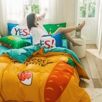 Childrens four-piece cotton cotton boys and girls bedding cute cartoon sheets quilt cover 1 5m three-piece set