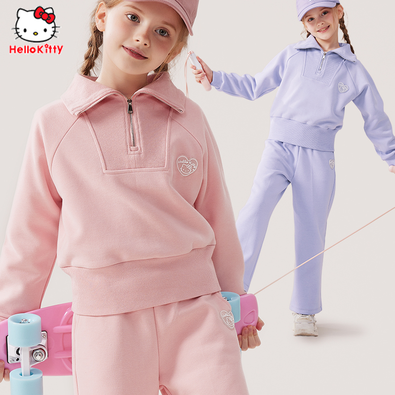 Girls' sports suit children's autumn and winter clothing 2023 new CUHK children's clothing pants two sets of foreign air children's clothes-Taobao