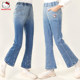 ສະບາຍດີ Kitty Girls Jeans ເຄື່ອງນຸ່ງເດັກນ້ອຍພາກຮຽນ spring ແລະດູໃບໄມ້ລົ່ນ 2024 Pants ໃຫມ່ຂະຫນາດກາງແລະຂະຫນາດໃຫຍ່ຮູບແບບເດັກນ້ອຍ Flared Pants ເຄື່ອງນຸ່ງຫົ່ມເດັກນ້ອຍ