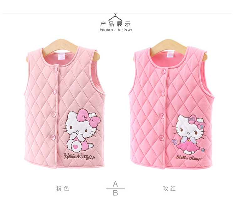 Hello Kitty cô gái mùa xuân và mùa thu vest cotton tinh khiết phong cách phương tây vest cô gái trẻ em chần bông mùa đông ấm áp thời trang áo vest - Áo ghi lê