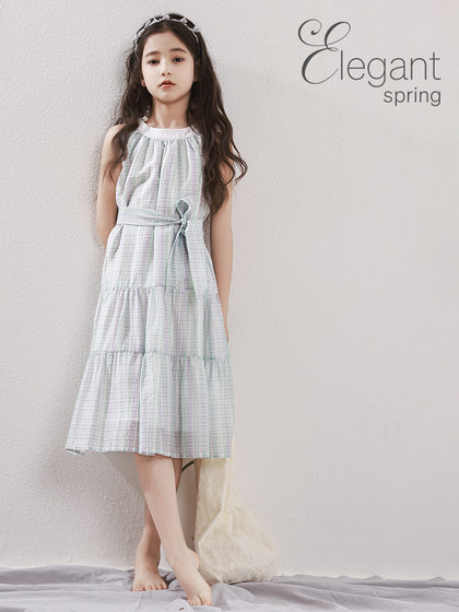 女童连衣裙2025夏季新款儿童洋气系带裙子大童蝴蝶结长裙亲子洋装