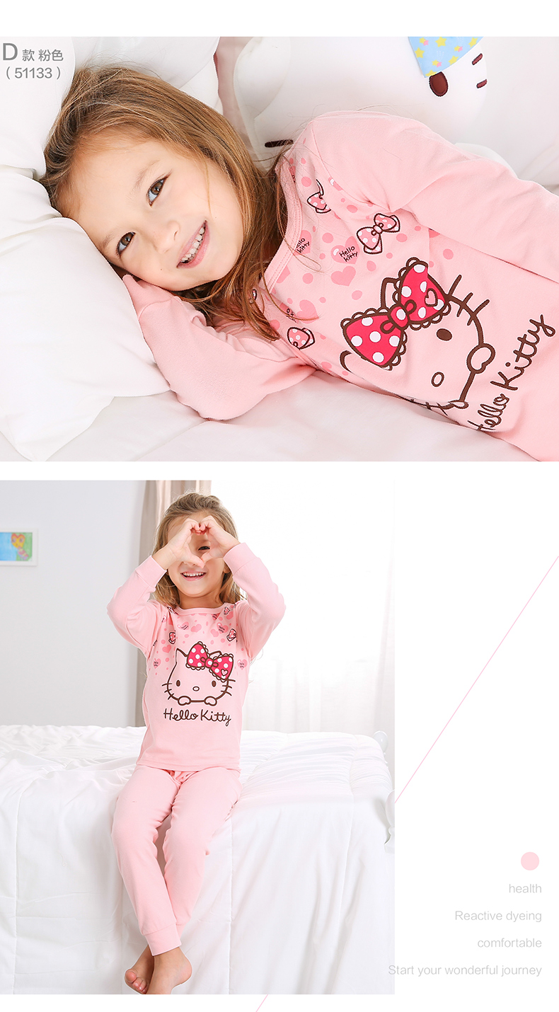 Bộ đồ lót bé gái HelloKitty cài áo cotton mùa xuân và mùa thu Hello Kitty quần áo trẻ em mùa thu lớn chạm đáy áo hai dây quần áo trẻ em nam