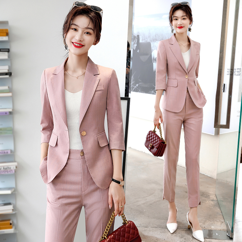 High-End Pink Suit Set for Petite Women, Summer Thin Style, Sophisticated Business Attire, Fashionable Casual Suit, Formal Wear