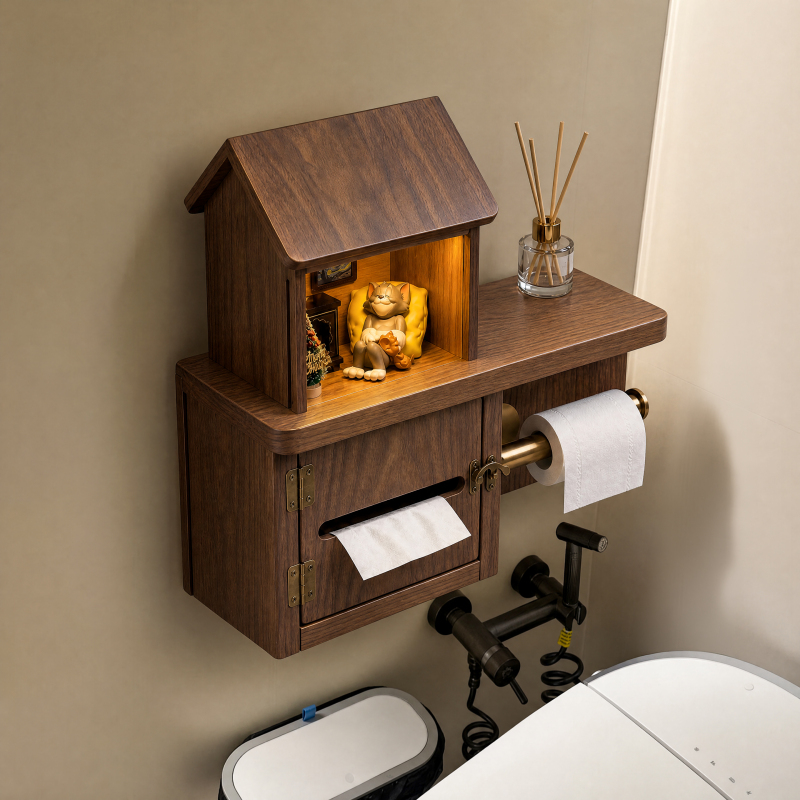 Bathroom Children's Night Light Tissue Holder Tom and Jerry Cabin Mouse Hole Doll Decoration Shelf