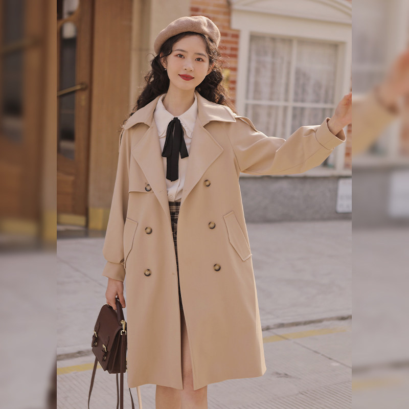Lingjiu this year's popular windbreaker women's 2022 autumn new mid-length version high-end fried street small British style coat