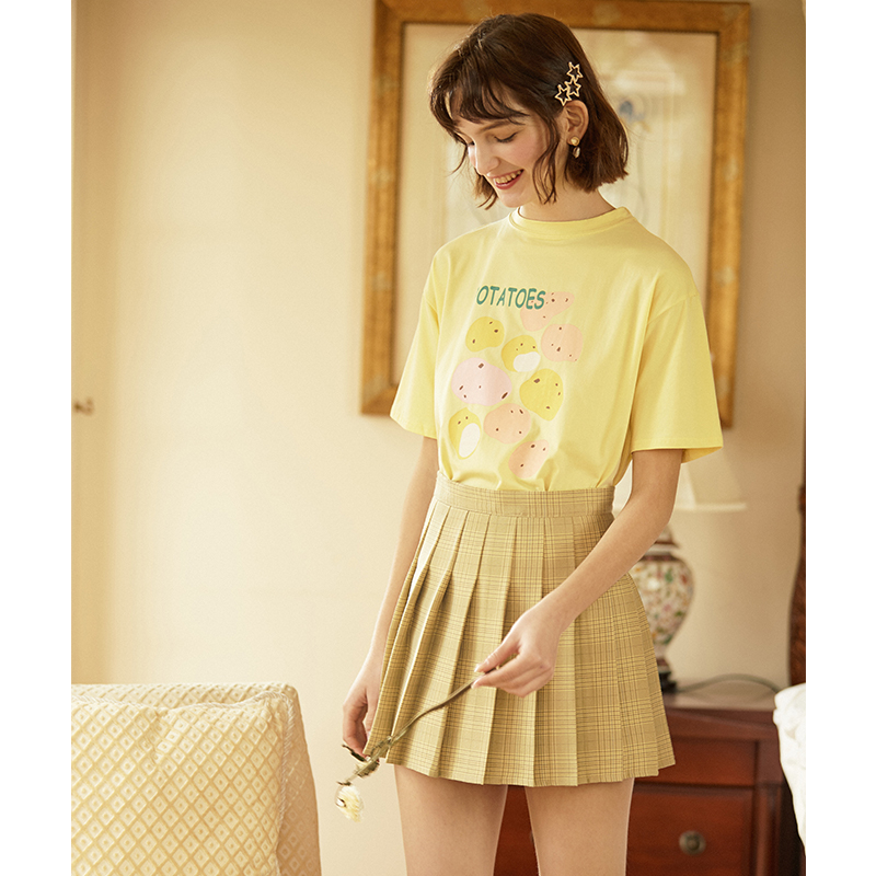 linjou Lingjiu half body dress Spring autumn dress 2022 Female High Waisted Plaid Short Skirt College Wind A pleated skirt