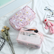 Foreign Trade Original Single Trip Split Up Large Capacity Grid Bag Portable Wash Containing Bag Pink Skirt Patterned Makeup Bag