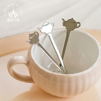 Meng Creative cute stainless steel spoon tea salt spoon silver metal coffee spoon stir spoon teapot small spoon