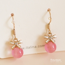 Pink Young Girl Hearts Cute And Sweet Temperament Blue Gold Butterfly Knots Cat Eye Stone Earrings E1