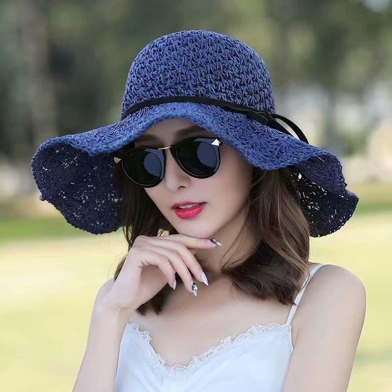 Cap children Summer small frescoed straw hat sunhat sun hat sunhat can be folded 100 lap big hat beach hat cool hat