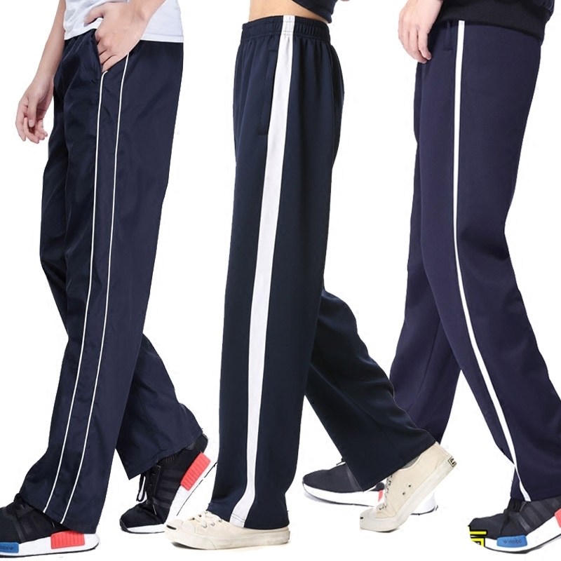 Autumn and winter dark blue double thin edge school uniform pants student sports pants men's and women's junior high school wide white edge quick-drying thick school uniform pants