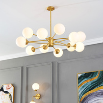  Postmodern all-copper chandelier Nordic personality creative living room magic bean lamp Simple bedroom copper lamp Dining room lamp Molecular lamp