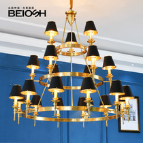  American villa duplex building large chandelier Building Middle floor three-story living room all-copper chandelier Creative personality leap-layer copper chandelier