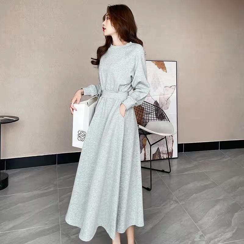 Casual Trendy Gray Fashion Sweatshirt Dress for Women 2026 Spring and Autumn New Style Waist-Cinching Slimming Over-The-Knee Mid-Length Dress Casual Trendy Gray Fashion Sweatshirt Dress for Women 2026 Spring and Autumn New Style Waist-Cinching Slimming Over-The-Knee Mid-Length Dress