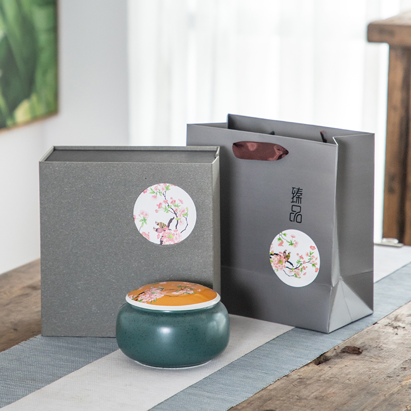 Ceramic tea tin single tin tea packaging gift box empty gift box universal green tea black tea medium ceramic jar sealed jar