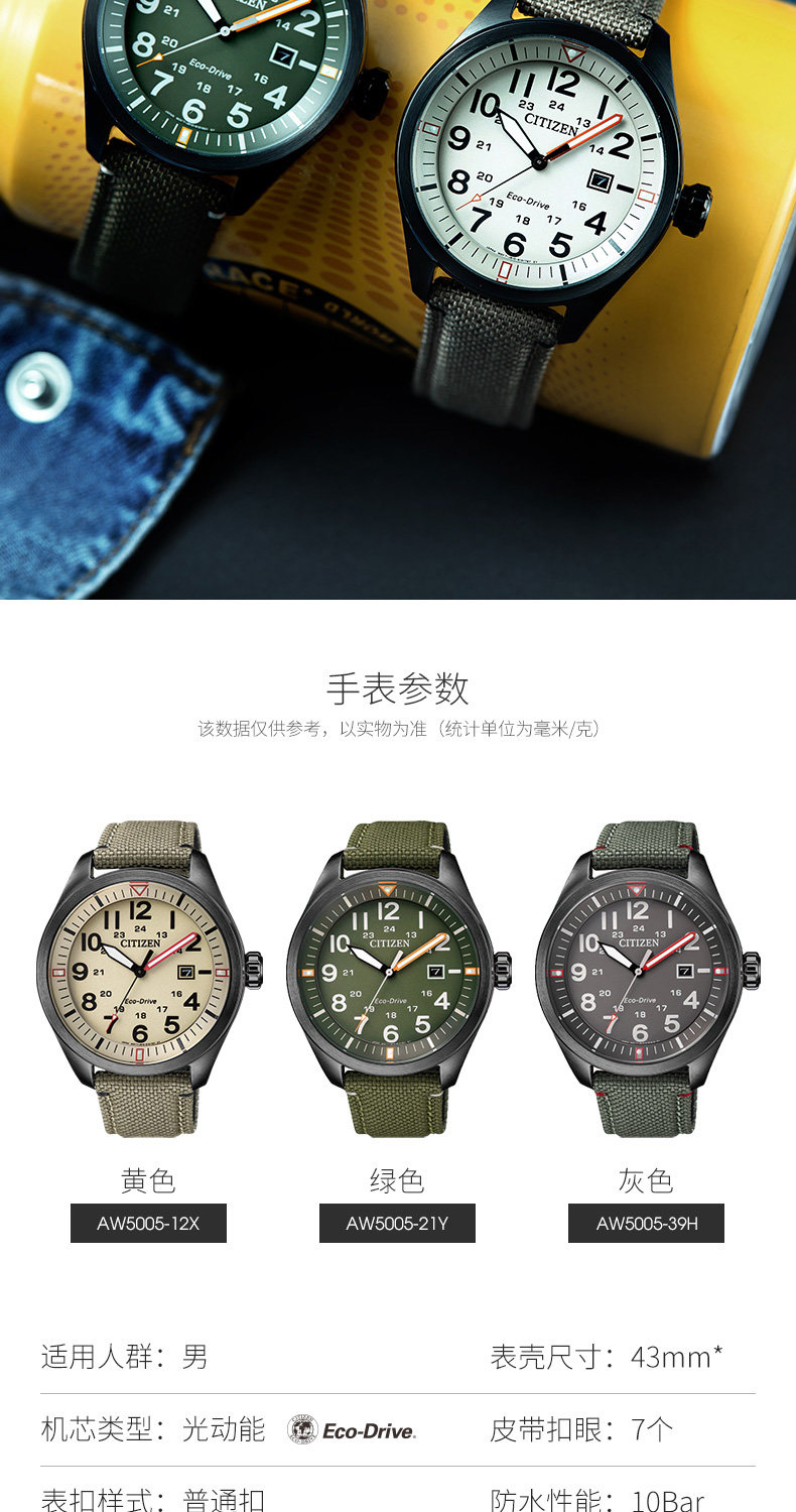 西铁城 复古军旅风 AW5005 光动能男表 图2