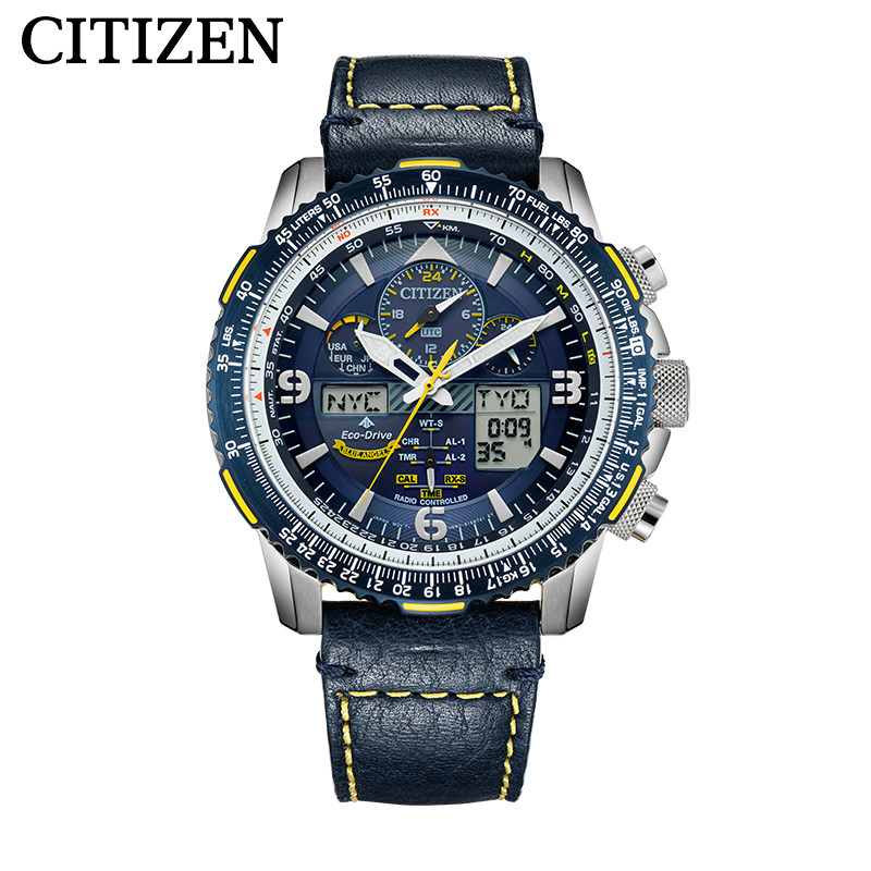 CITIZEN blue sky makes 2nd generation belt steel band luminous multibureau airwave perpetual calendar waterproof male watch JY8078