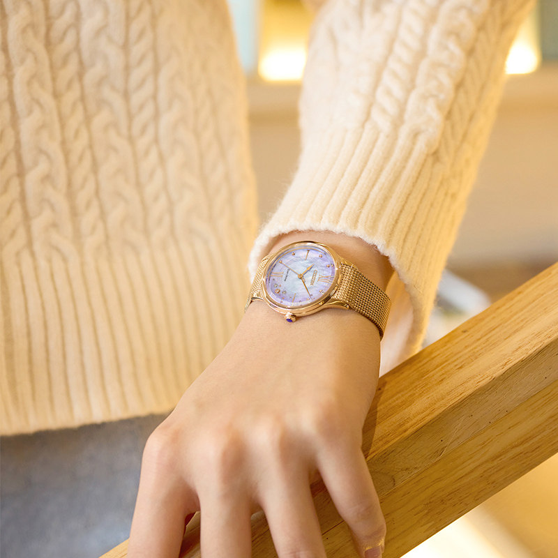 Citizen Official Kinetic Energy Movement Mother-Of-Pearl Dial Milanese Strap Fashionable Casual Women's Watch Em0817