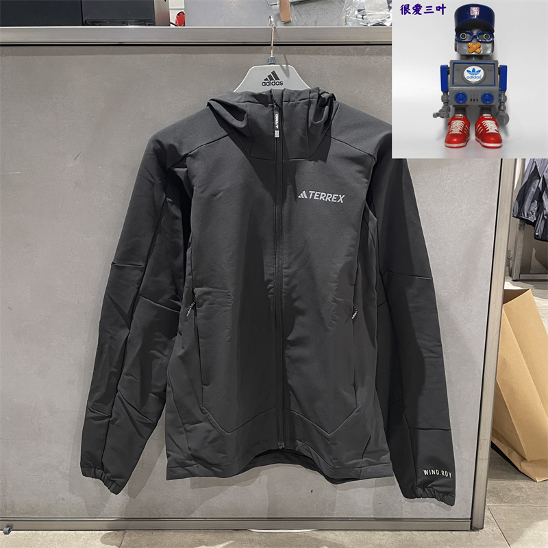 Adidas/Adidas Men's Outdoor Breathable and Hydrophobic Sports Soft Shell Jacket Casual Fleece-Lined Jacket Je8282