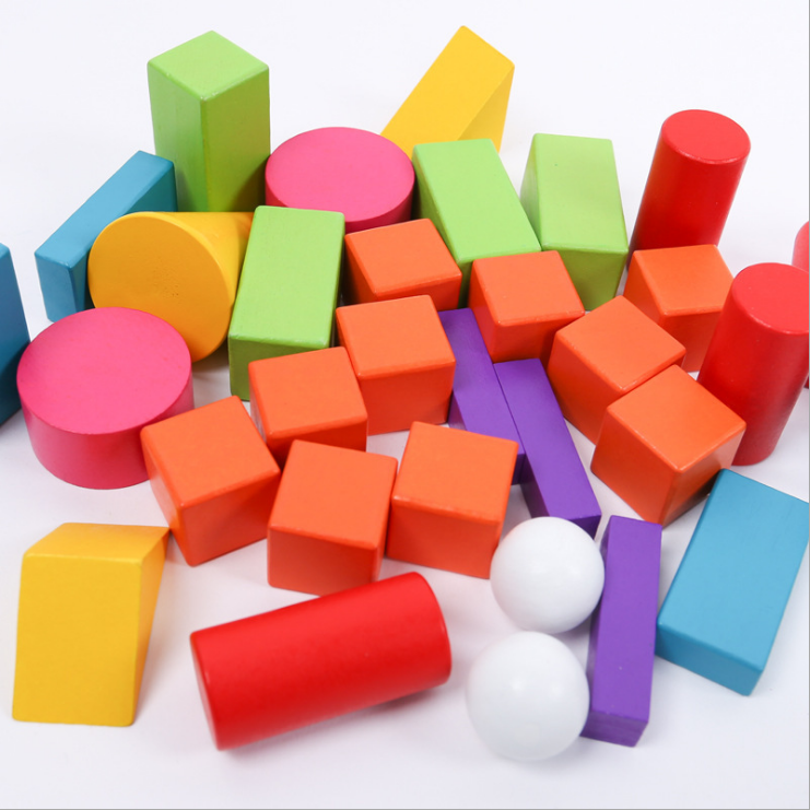 First grade mathematics teaching aids cuboid cube cylinder volume wood elementary school recognizes graphic three-dimensional geometric model