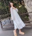 Lady Money Sydney Tùy Chỉnh Mùa Thu của Phụ Nữ Đầu Tiên Tình Yêu Ăn Mặc Cổ Điển Xếp Li Voan Dài Tay Áo Ăn Mặc một Lời Midi Váy