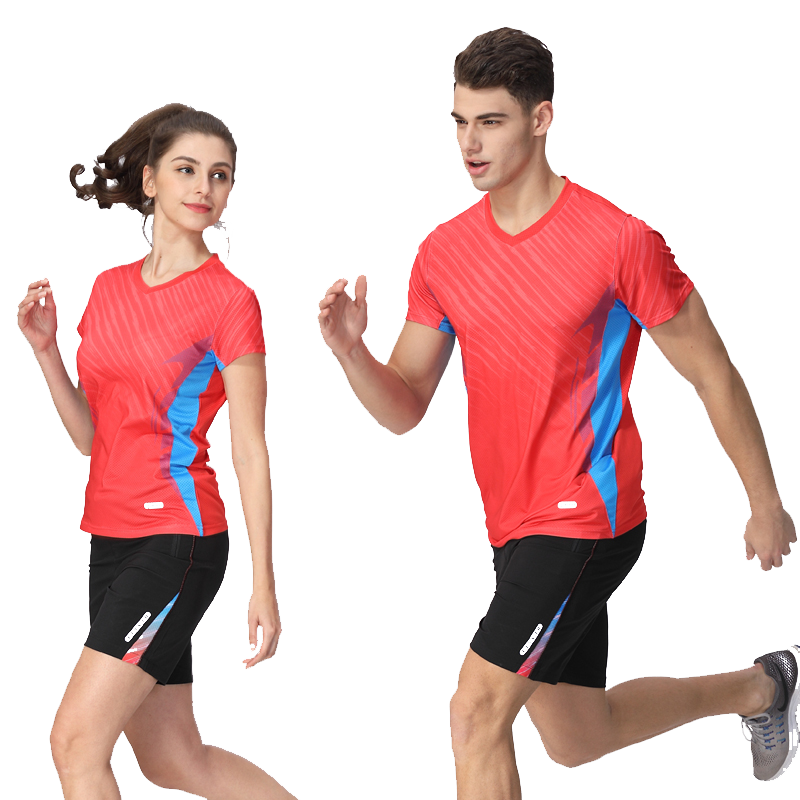 Quần áo thể thao nam và nữ mùa hè 2019 Quần short tay ngắn cổ chữ V thể thao chạy nhanh thoáng khí nhóm mua đồ thể thao - Thể thao sau bộ quần áo thể thao nam mùa đông