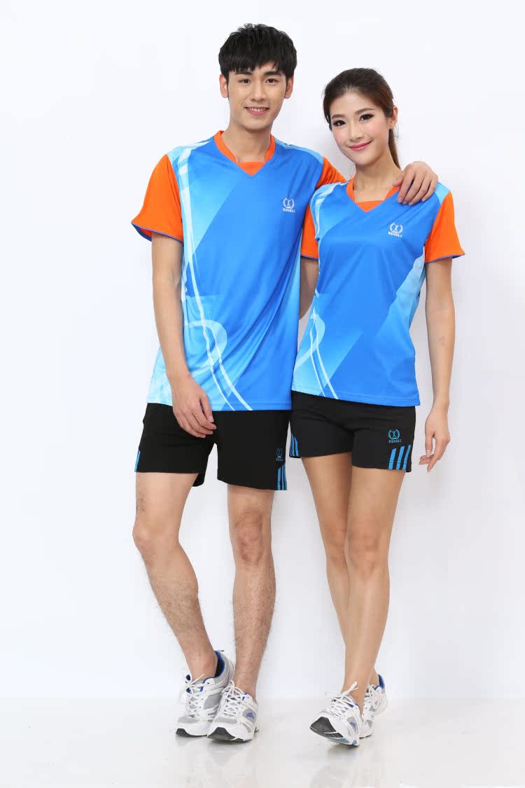 Mùa hè mới tay ngắn cổ chữ V phù hợp với thể thao nam và nữ quần short ngắn tay cầu lông mặc quần áo thể thao tập chạy - Thể thao sau bộ thể thao nam mùa hè