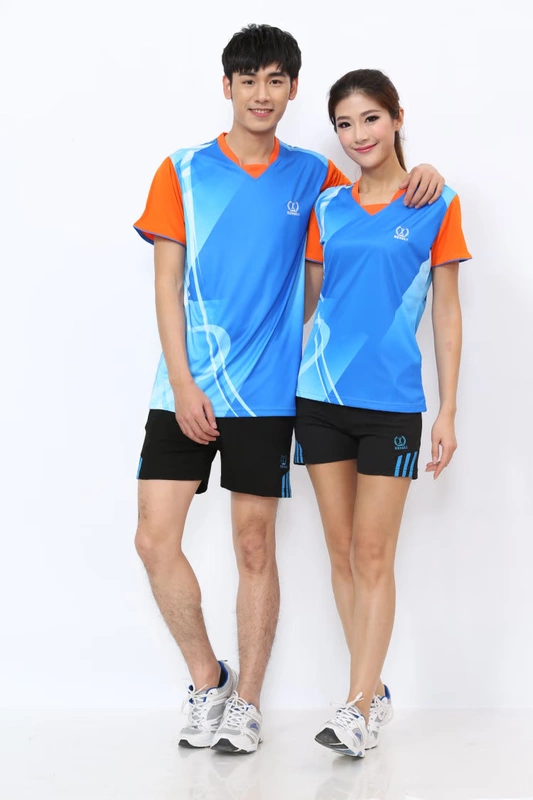Mùa hè mới tay ngắn cổ chữ V phù hợp với thể thao nam và nữ quần short ngắn tay cầu lông mặc quần áo thể thao tập chạy - Thể thao sau