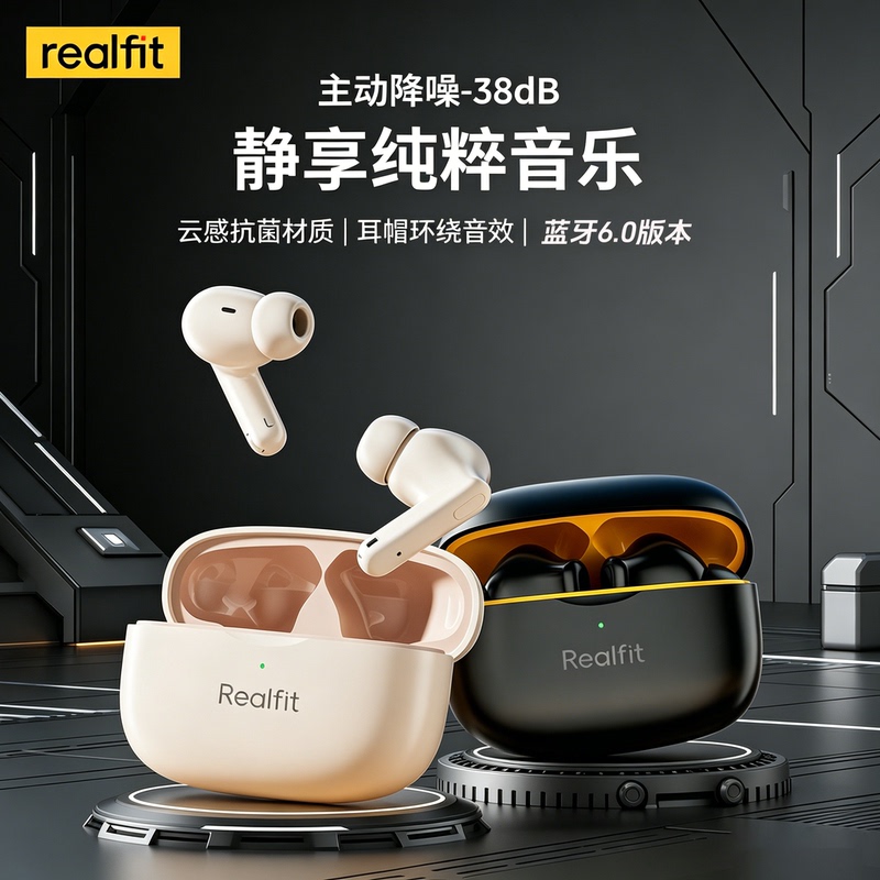 Realfit F3 Active Noise Reduction In-Ear Bluetooth 6.0 High-Quality Hifi Stereo Anc Wireless Headphones