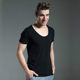 Korean version of men's large round neck short-sleeved t-shirt men's loose low-neck top black large size half-sleeved bottoming shirt cotton summer