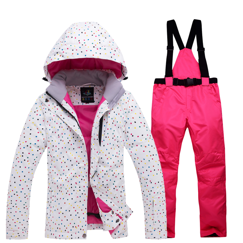 Winter outdoor ski suit set Women's windproof waterproof warm veneer double board ski coat pants set