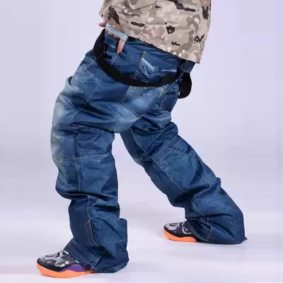 Winter outdoor snowboard pants men's baby bag denim ski pants windproof Waterproof warm and thick