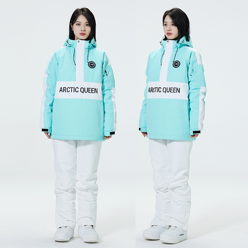 ARCTIC QUEEN Ski Suit Women's Hooded Suit Men Winter Waterproof Warm Veneer Double Board Ski Suit