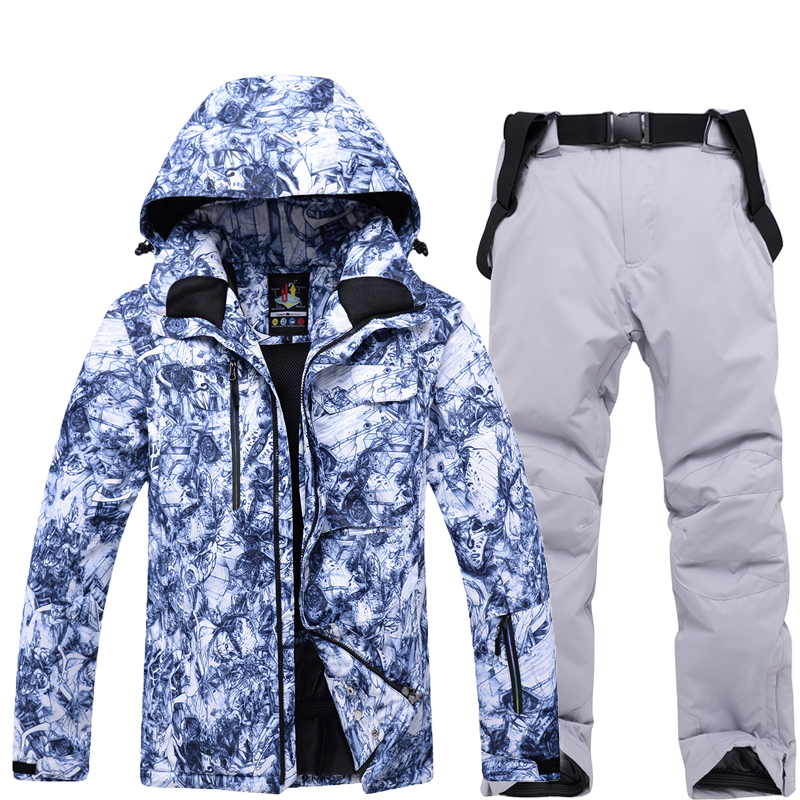 New ski suit men's suit winter outdoor veneer double board ski clothes and pants windproof waterproof warm thickened