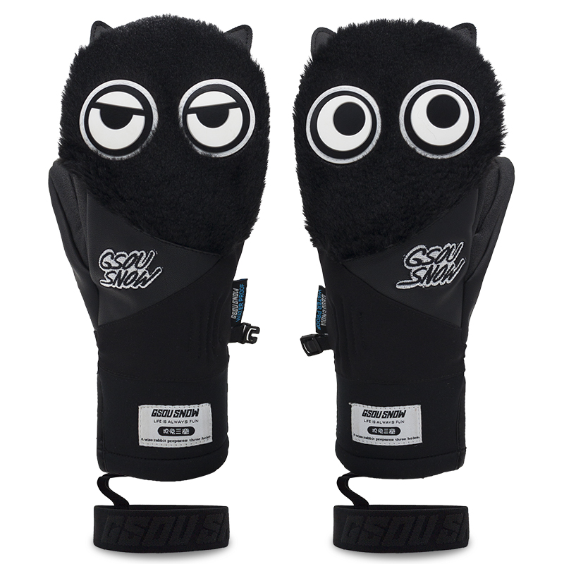 Ski gloves men and women waterproof warm wear-resistant snowboarding stuffy gloves Cartoon plush gloves children adults