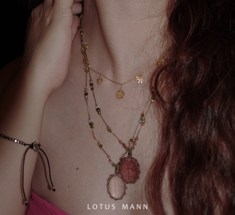 Vine | Rose Quartz Ceiling. Gem-Grade Rose Quartz and Diopside Tourmaline Colored Beads Orange Chalcedony Braided Rope Necklace Vine | Rose Quartz Ceiling. Gem-Grade Rose Quartz and Diopside Tourmaline Colored Beads Orange Chalcedony Braided Rope Necklace