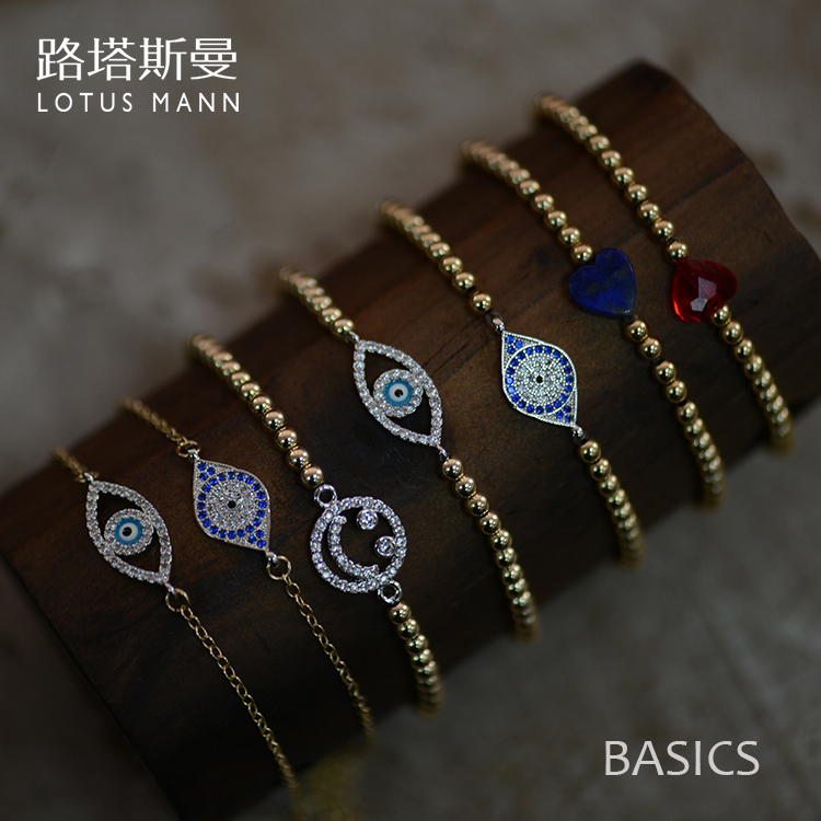 Road Tasmando Heart-shaped Crystal Pure Smiley Face You Eye Evil Eye 14k Note Gold Baum goldhand Luckily