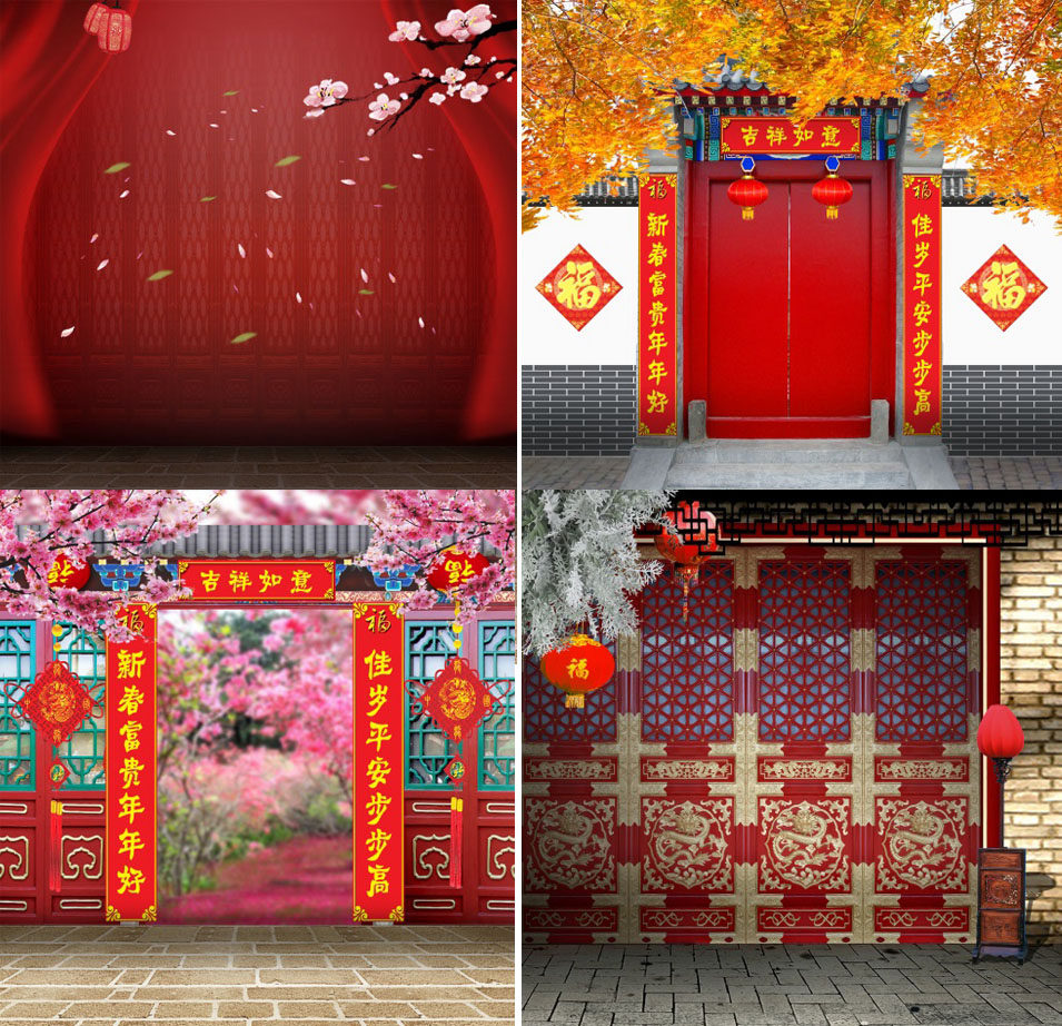 Year-end members of the family photo family photo studio photography theme background cloth big red festive Spring Festival family celebration