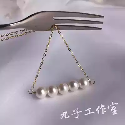 Balance beam American 14K gold freshwater pearl necklace Simple temperament elegant clavicle chain Adjustable necklace