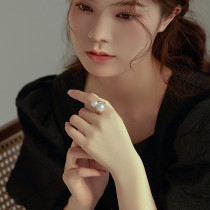 Original Design Retro Silver Accessories Palace Personality Love Dison Baroque Freshwater Pearl Opening Pure Silver Ring Couple