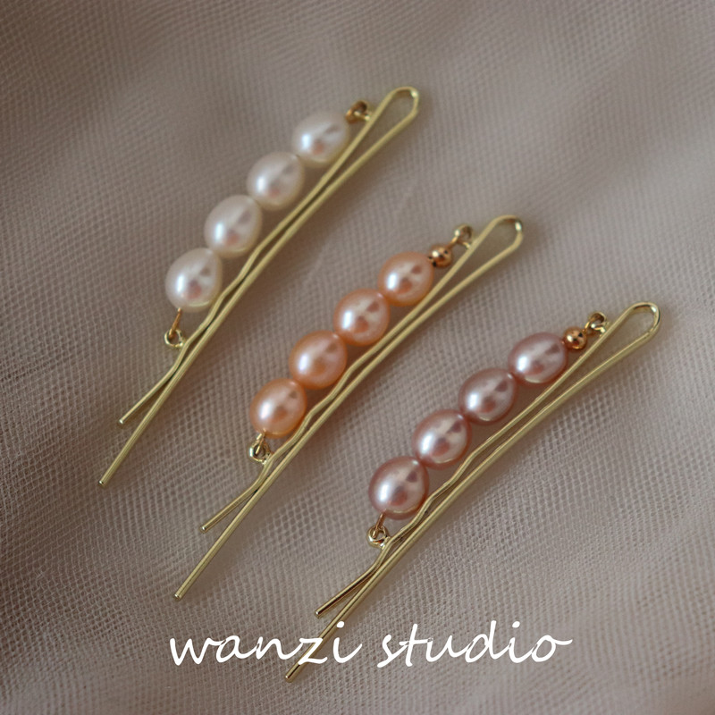 Self-wearing natural freshwater pearl baroque net red retro French word clip hairpin bangs clip hair accessories