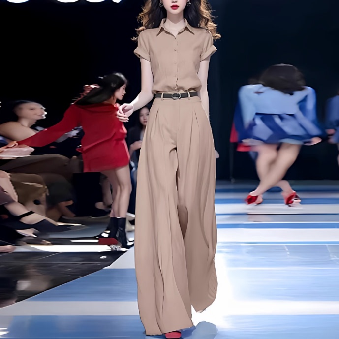 French Rouje Moaks2026 Summer Casual Wide-Leg Pants Two-Piece Set, Chanel-Style Fashion Suit for Women, Slimming Effect