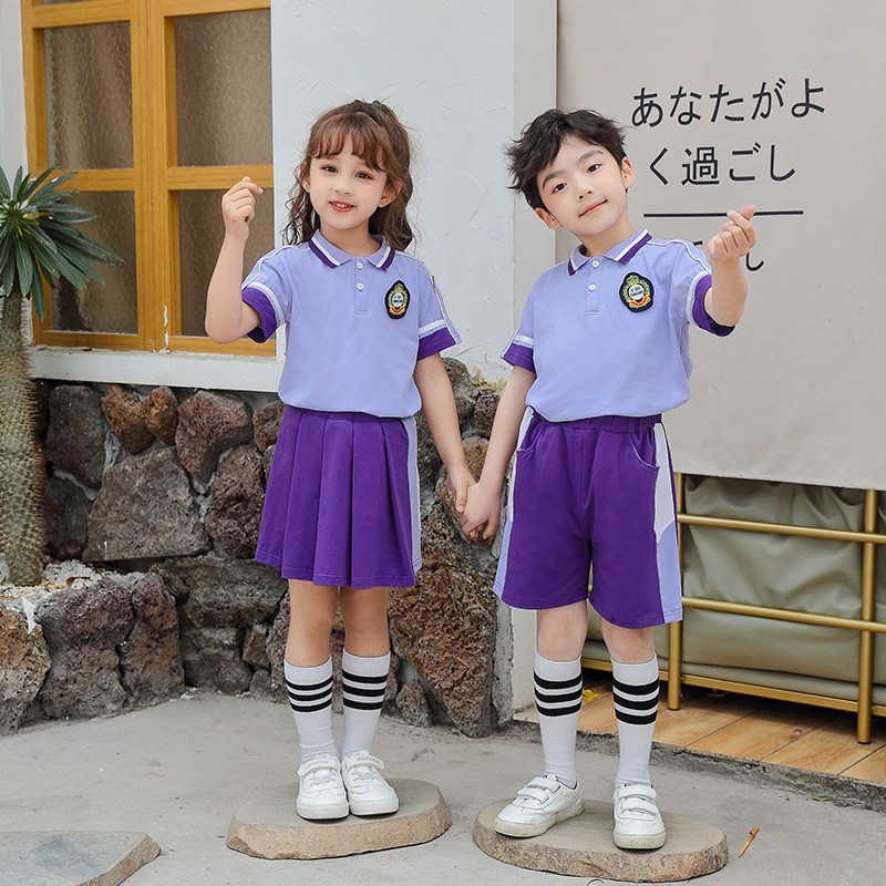 Primary school uniforms Summer pure cotton short sleeves Children's suit Games Banserve Spring and autumn Kindergarten Garden Clothing Purple
