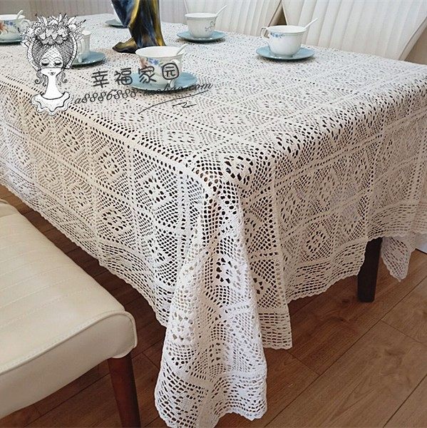  American country knit beige crochet hollow woven linen cotton tablecloth coffee table towel bedside cabinet cover towel