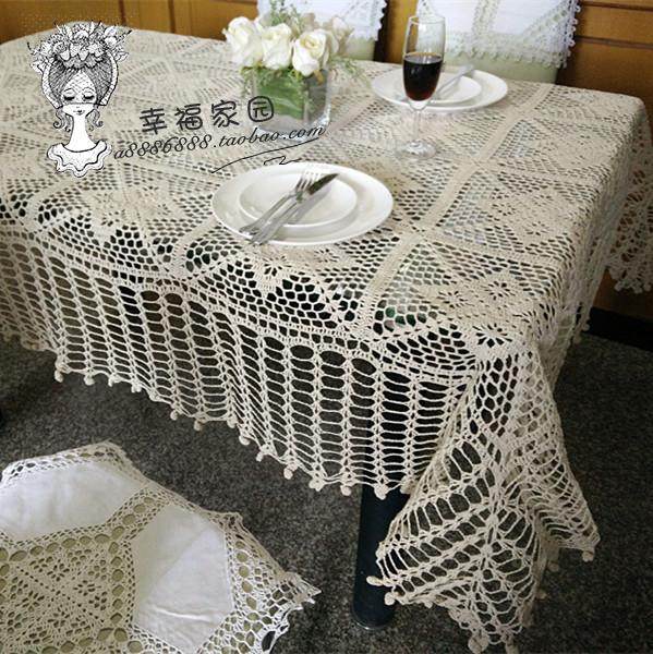 Warm handmade white natural cotton hand crochet export original single rectangular tablecloth coffee table tablecloth