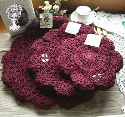 Handmade hook needle boutique] exported to the UK original single jujube red cotton thread hand hook round pad cover scarf bottle pad