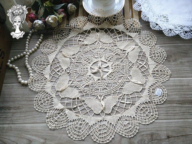 Foreign Trade Outlet European And European Beige Pure Cotton Full Work Stick Lace Flower Side Vase Cushion Disc Cushion Decoration Cushion Ex-gratia