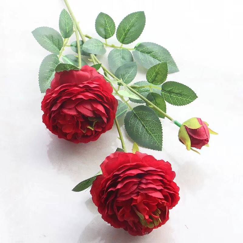 New 3-head ocean peony emulation flower living room to put Atlantic rose silk flower wedding celebration arranged wedding decoration fake flowers