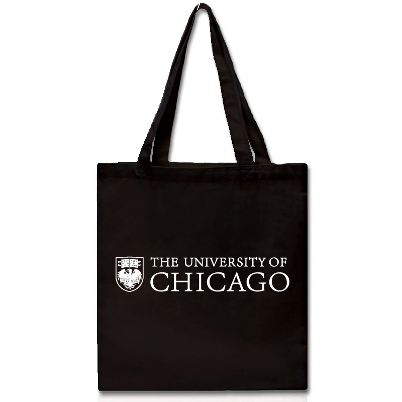 Uchicago University of Chicago Canvas Bag Study Abroad Souvenir Shoulder Tote Eco-Friendly Shopping Bag with Zipper Inner Pocket
