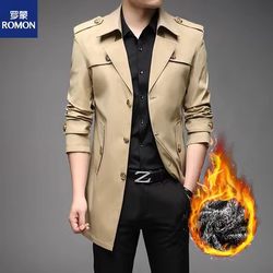 Dad Spring and Autumn Mid-Length-Length Large Windbreaker Men's Casual Business Coat Velvet Thickened Winter Jacket Slim